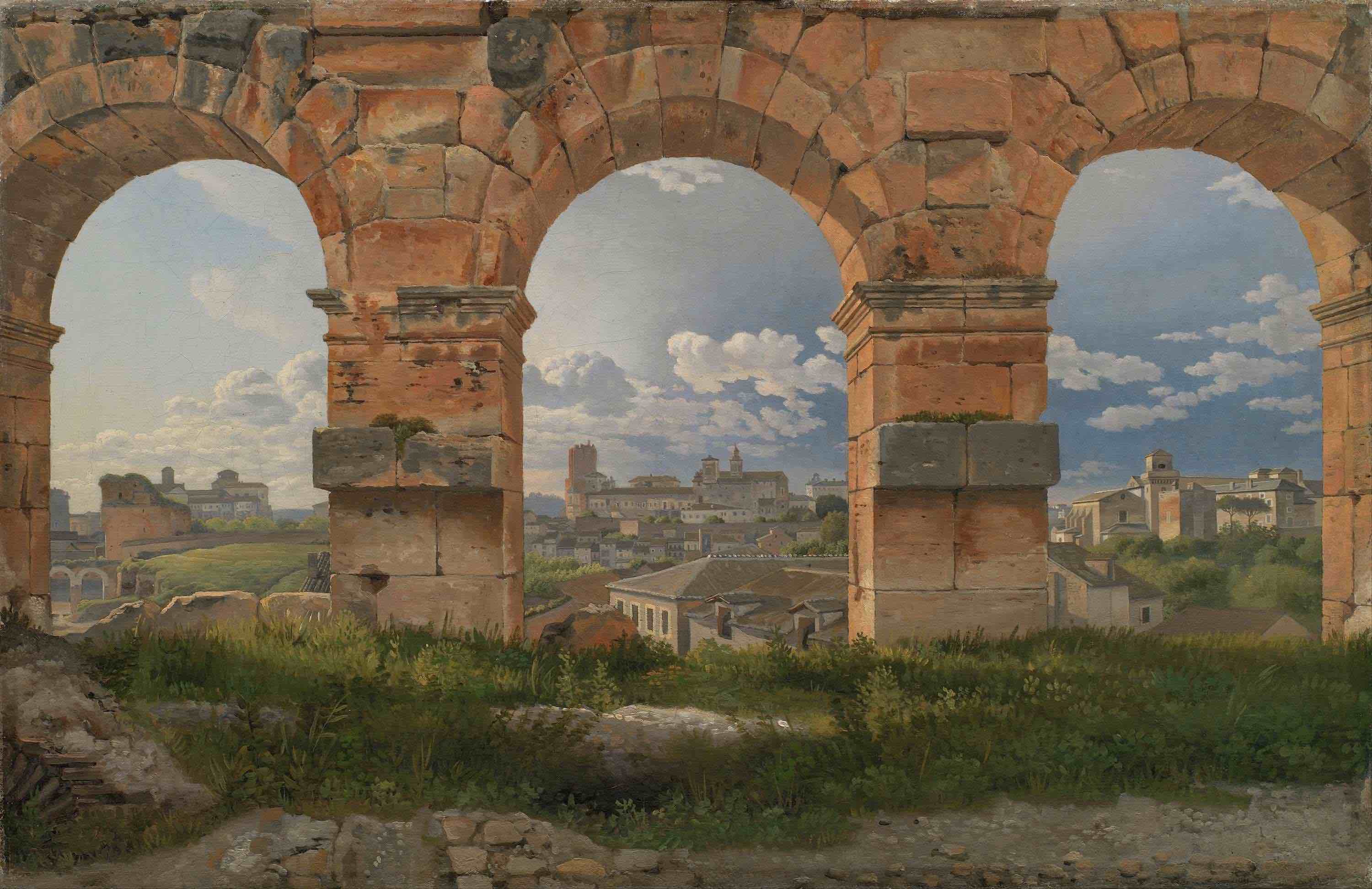 Small town and aqueduct painting